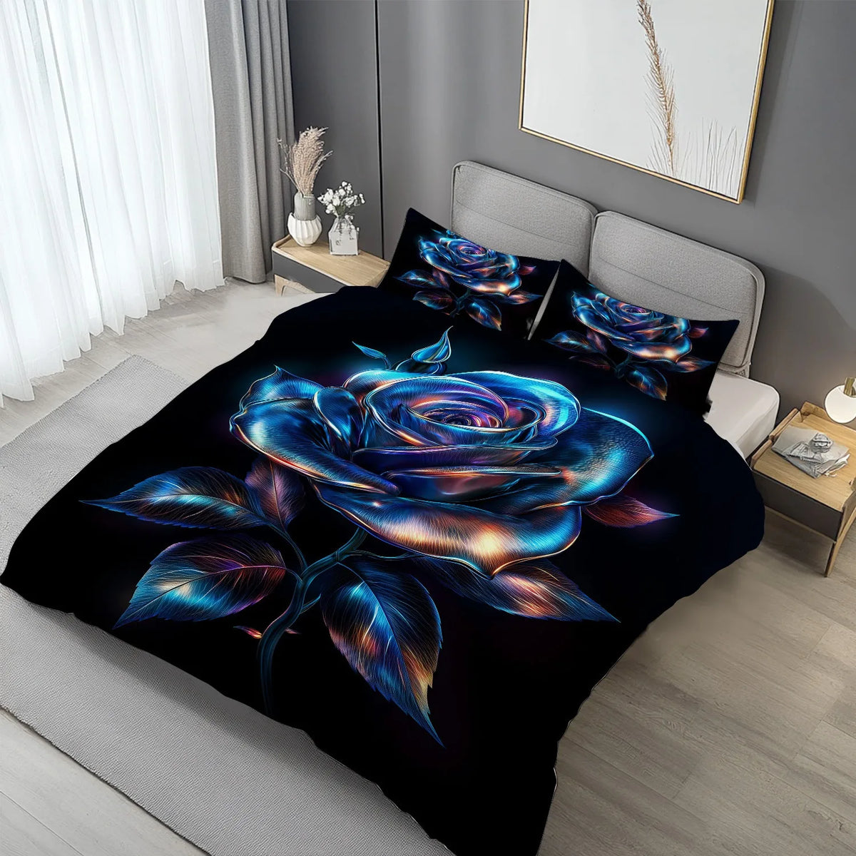 ensemble literie moderne impression 3d noir bleu orange rose oreillers taies doreiller housse couette