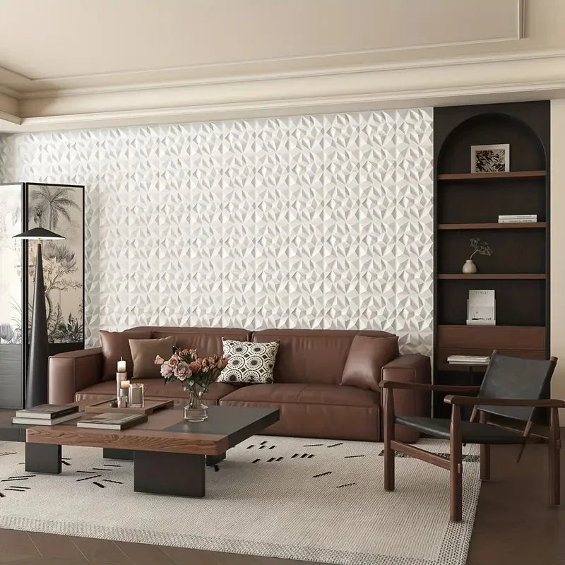 panneau mural 3D blanc motif géométrique moderne imperméable résistant humidité anti moisissure anti fumée
