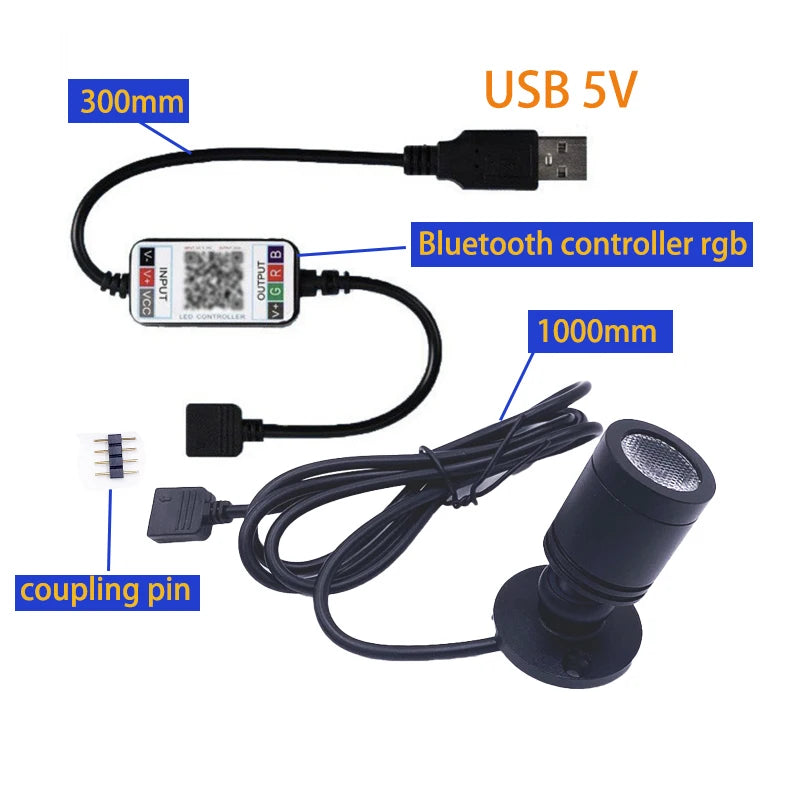 projecteur led rgb bluetooth usb 5v noir moderne cordon 300mm 1w 3w