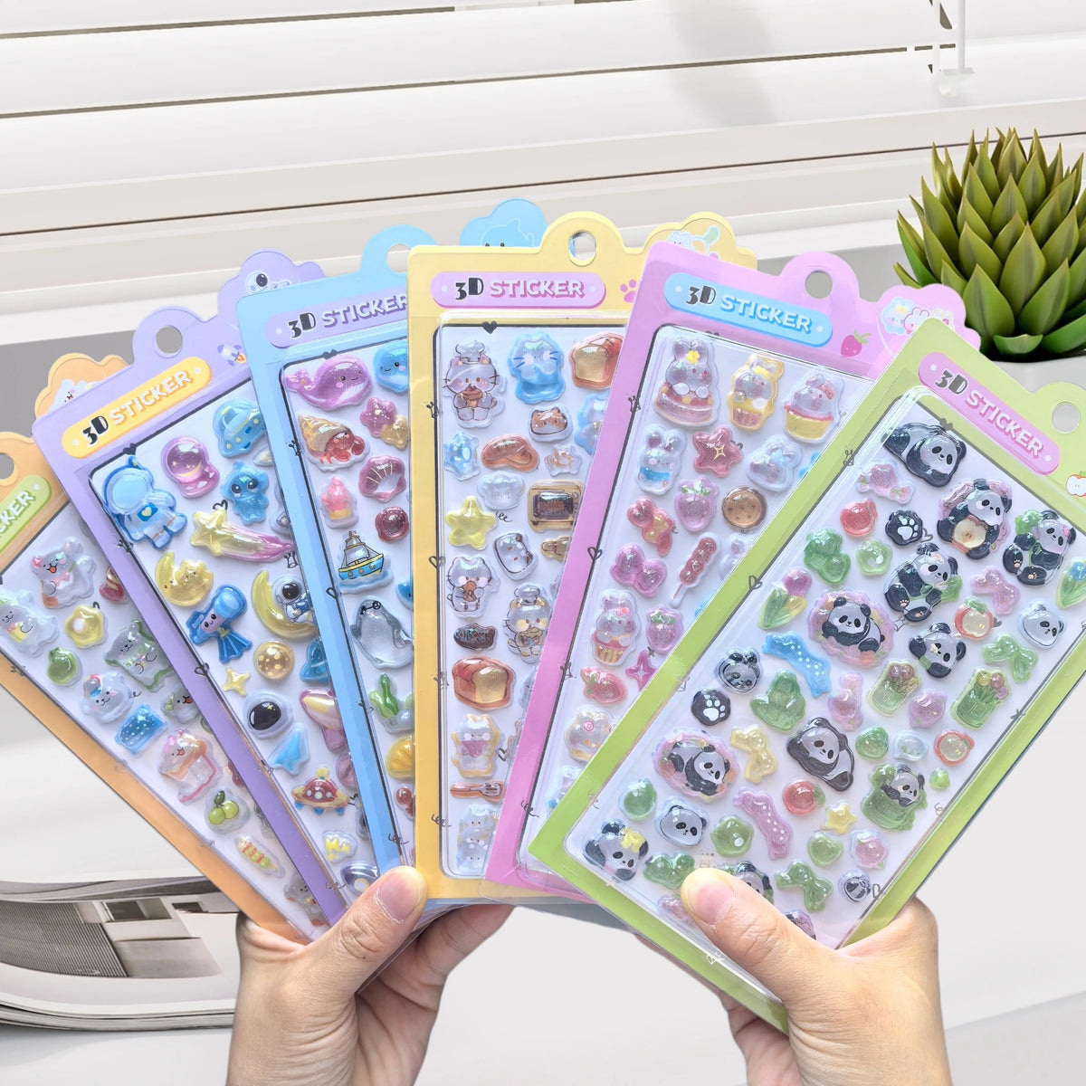 sticker 3d animaux mignons cartoon violet bleu rose vert clip