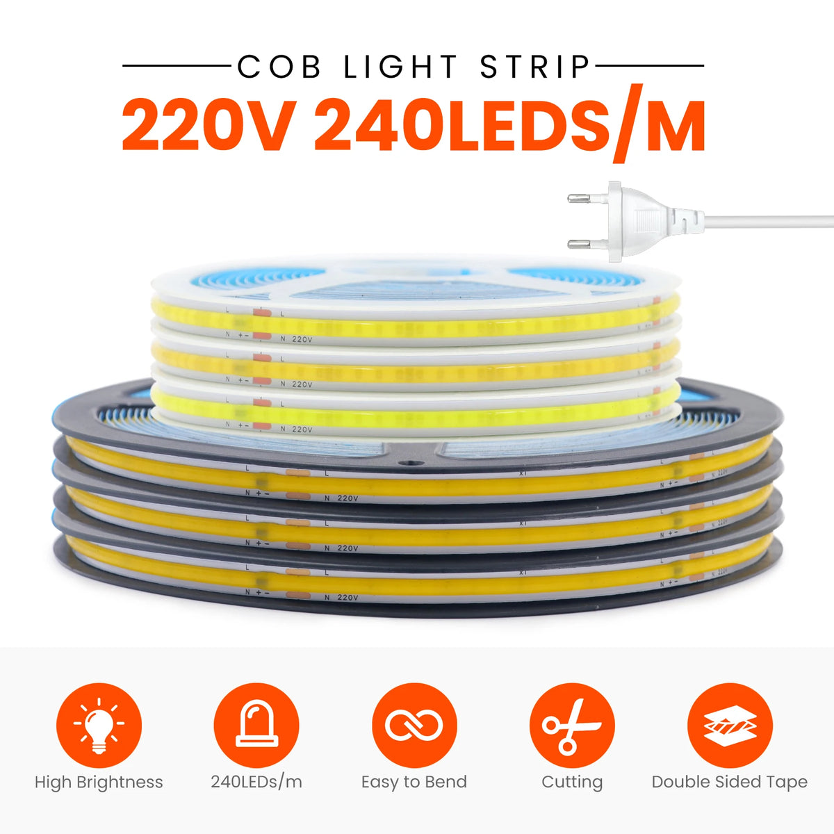 ruban led cob 240 led blanc 3000k 4000k moderne adhésif double face tape couteau