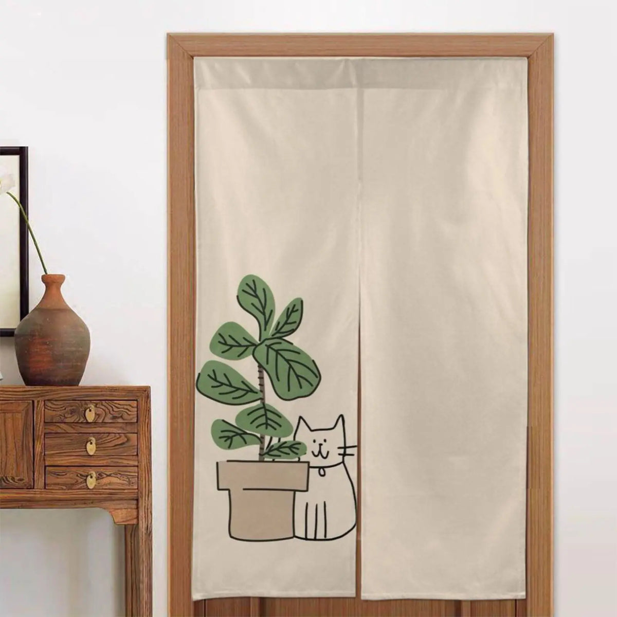 rideau porte moderne opacité beige chat pot plante polyester 120x65cm chambre salonhôtel
