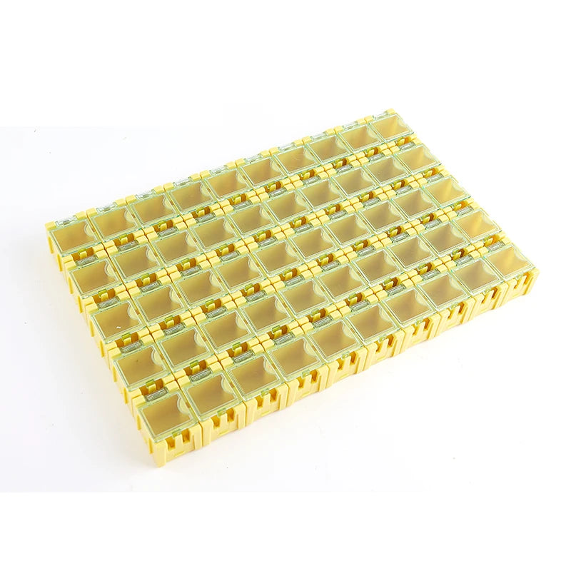 boîtes rangement électroniques transparentes vert rouge bleu jaune noir pratiques clips compactes