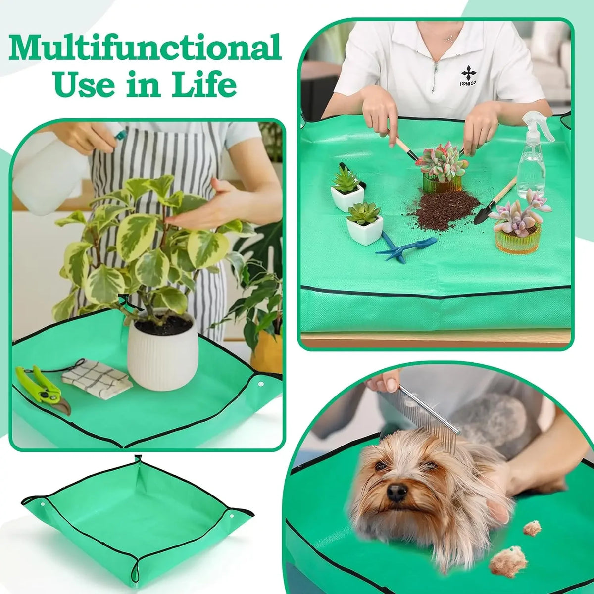 tapis jardinage imperméable vert clips pratique 100x100cm réutilisable