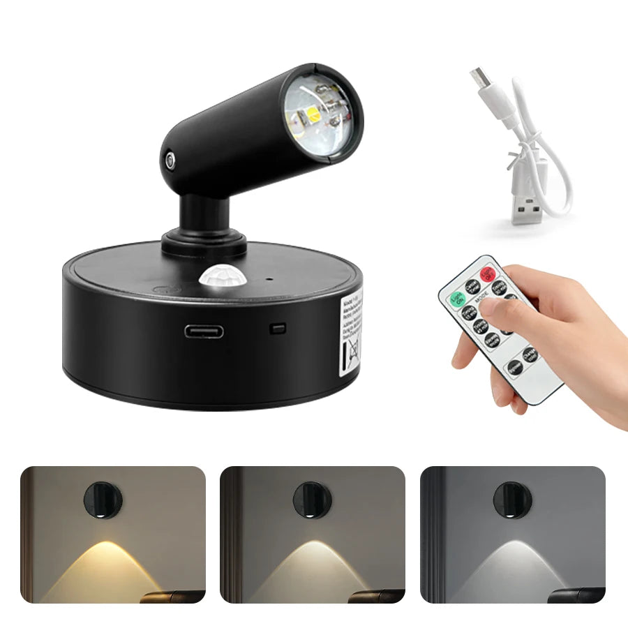 projecteur led rechargeable télécommande 360° détection présence mur blanc moderne minimaliste port type