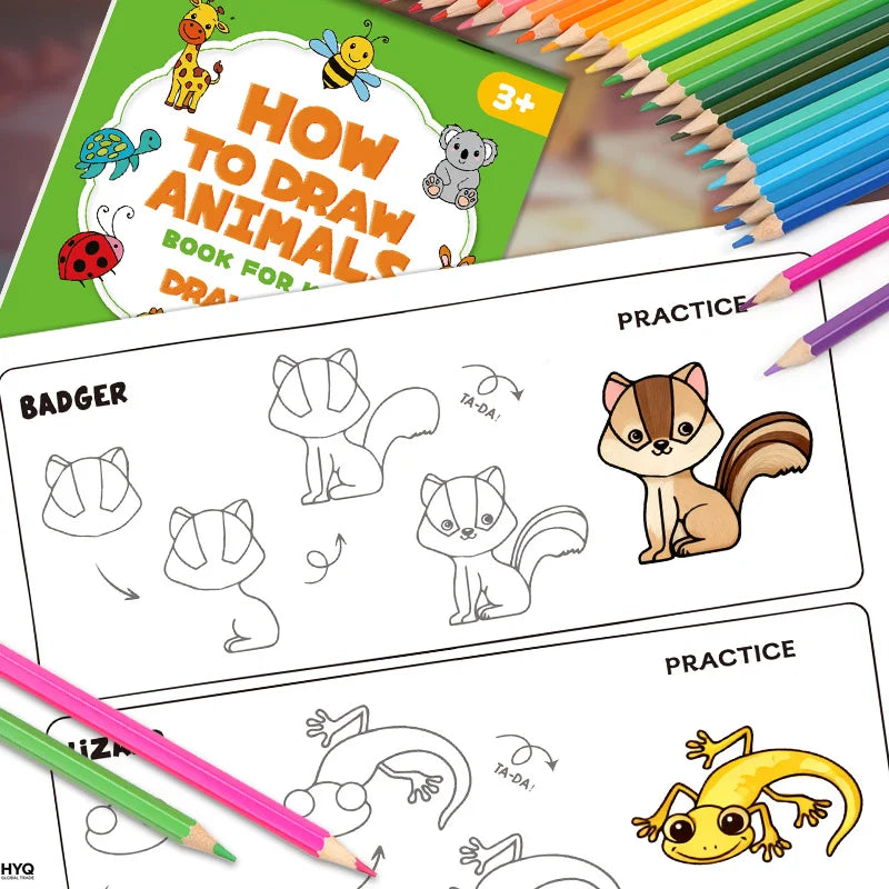livre coloriage enfants animaux illustrations crayons couleurs éducatif simple enfantin