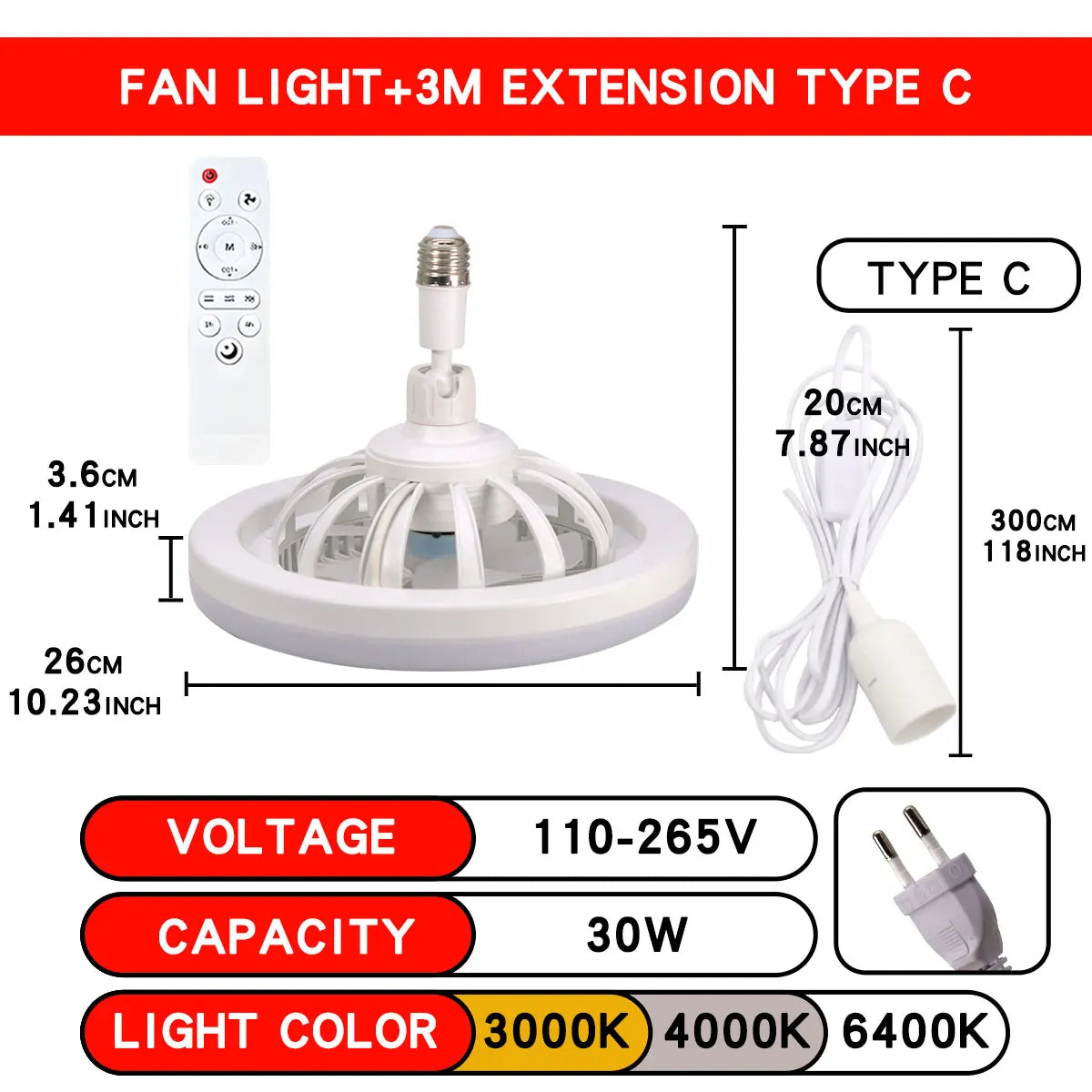 ventilateur lampe led moderne blanc grille télécommande flux lumineux certification ul rohs