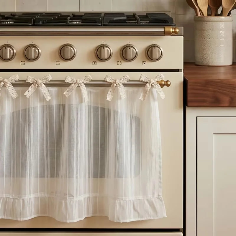 tablier four blanc rayures fines translucide classique ruban noué protection cuisine Polyester