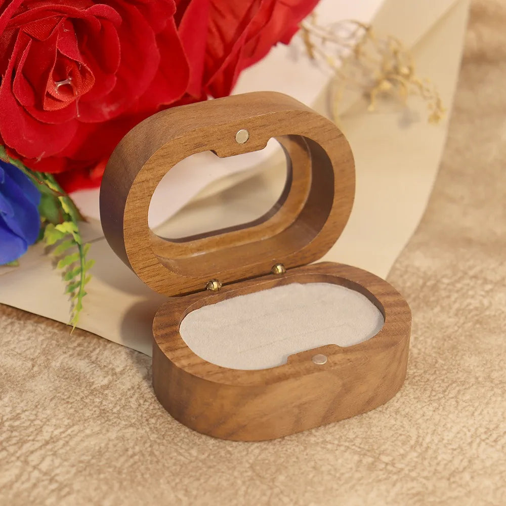 boîte bois rangement bague mariage fiançailles classique or argent clips étui transporte bijoux