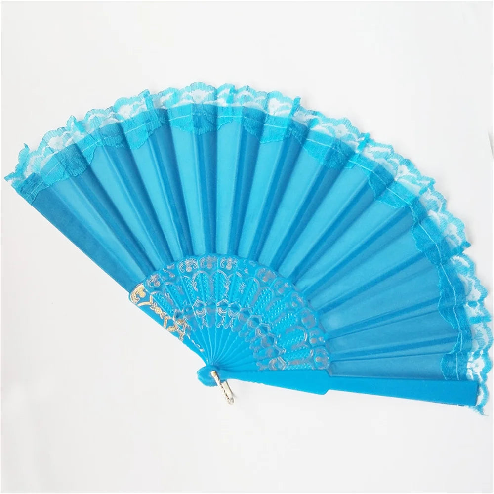 éventail pliant soie dentelle violet bleu noir rose vert rouge classique élégant anneau métallique