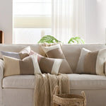 housse coussin décorative rustique rayures horizontales beige bleu marine rose clair polyester