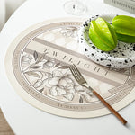 tapis table rond polyestère résistant chaleur décoration intérieure extérieure blanc vert fleurs feuilles papillons
