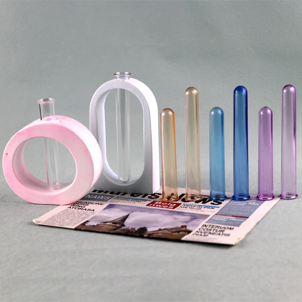 vases tubes essai transparent blanc bleu violet orange decoration maison hydroponie plantes fabrication minimaliste