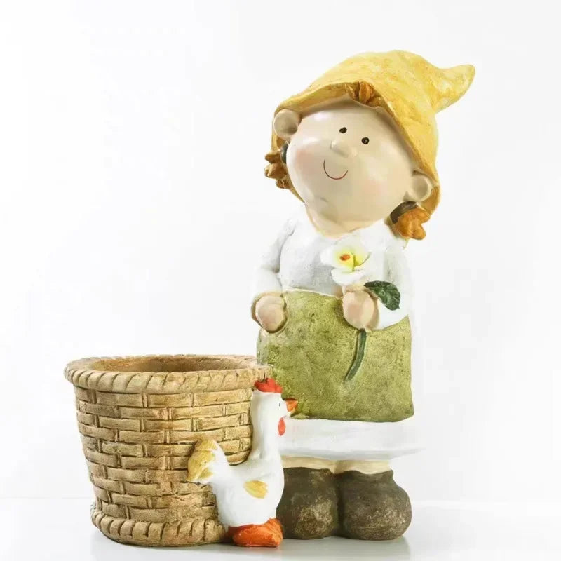 pots fleurs résine rustique panier tressé pots balcon plantes succulentes décoration jardin fleuri figurines