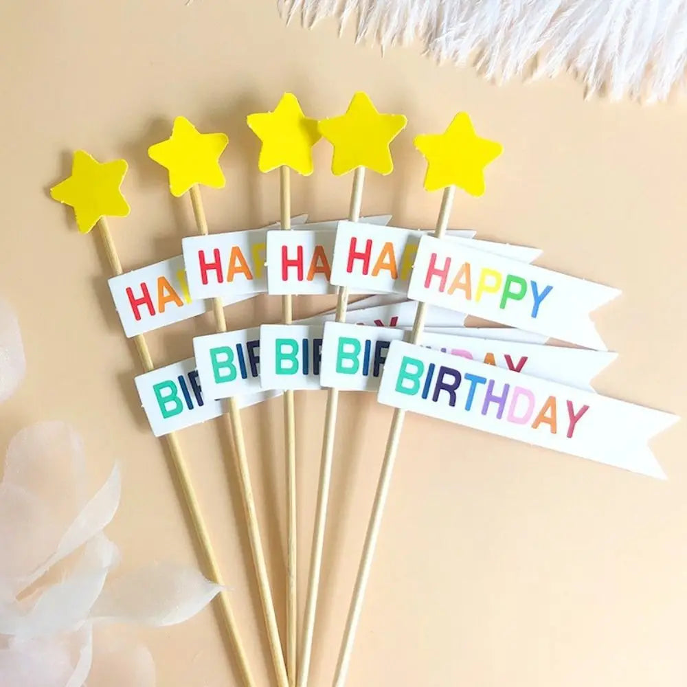 décorations gâteau happy birthday multicolore nounours chapeau banderoles géométriques festives piquées bois