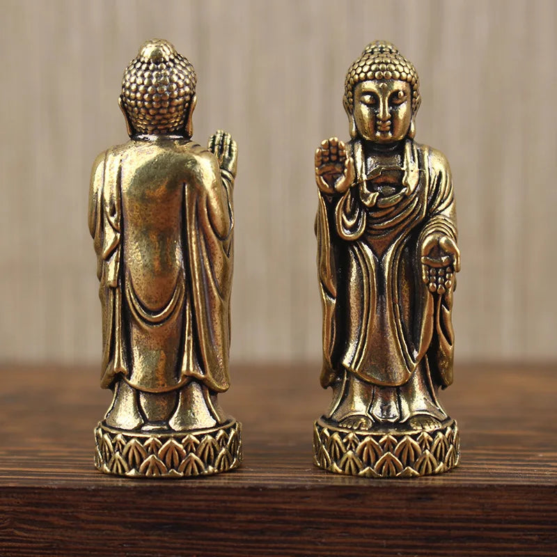 statues bouddha doré bronze lisses détails sculptés traditionnel religieux ornement intérieur fengshui