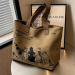 sac main marron chats casual doux polyester toile imprimés animaux fermeture éclair polyvalent