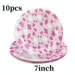 assiettes jetables vache rose anniversaire coeurs happy birthday serviettes fourchettes gobelets guirlande thème vache