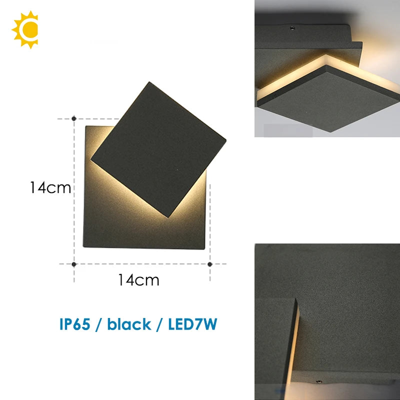 lampe murale led moderne noire ip65 rectangulaire mat 14cm 14cm fixée