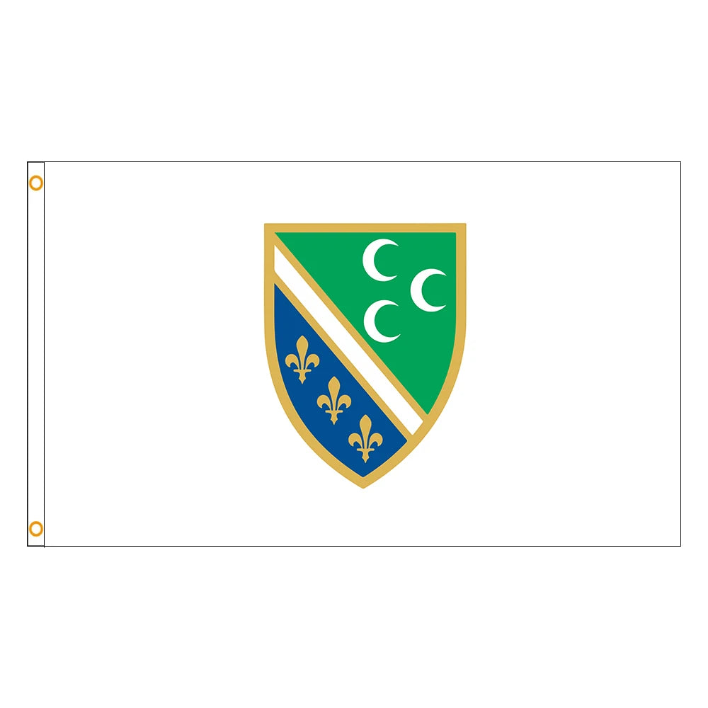 drapeau bosnie herzegovine polyester blanc bleu vert or gris armoiries fleurs lys croissants classique