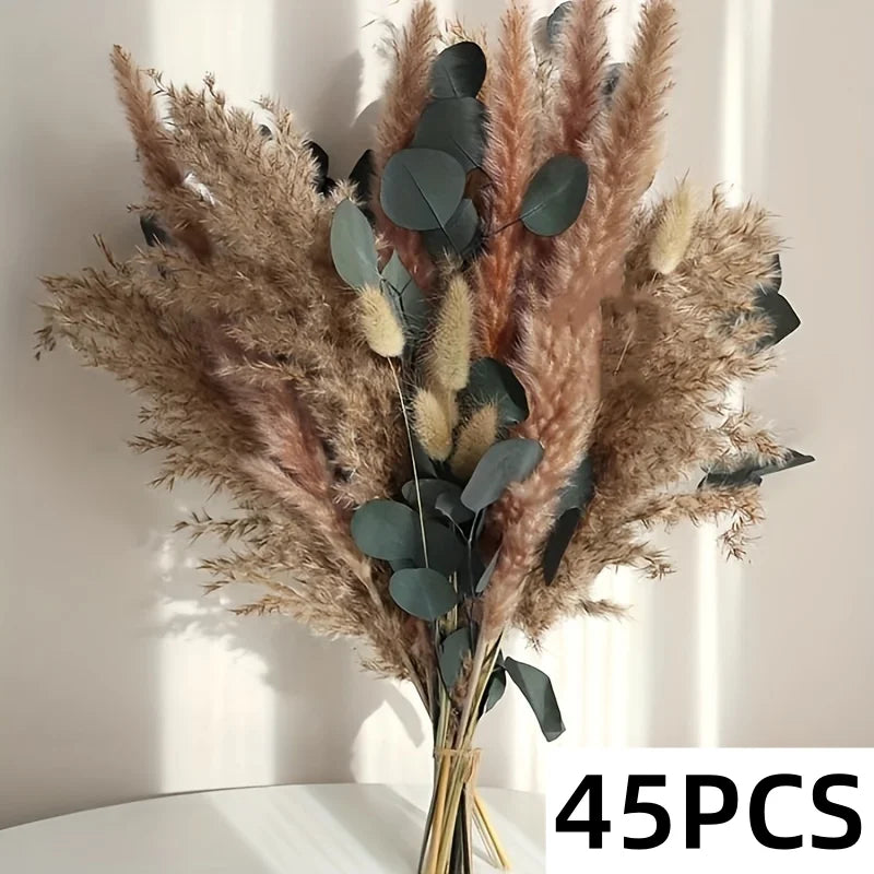 bouquet fleurs séchées pampas eucalyptus naturel rustique intérieur décoration maison beige vert anniversaire mariage