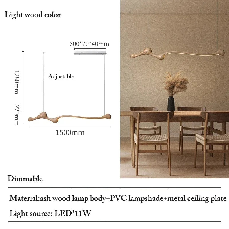 suspension lumineuse bois naturel marron foncé moderne télécommande adjustable salon chambre