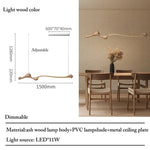 suspension lumineuse bois naturel marron foncé moderne télécommande adjustable salon chambre
