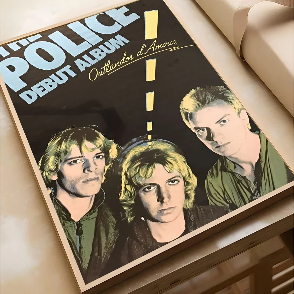 affiche vintage rock groupe police noir blanc bleu jaune salon chambre kawaii déco