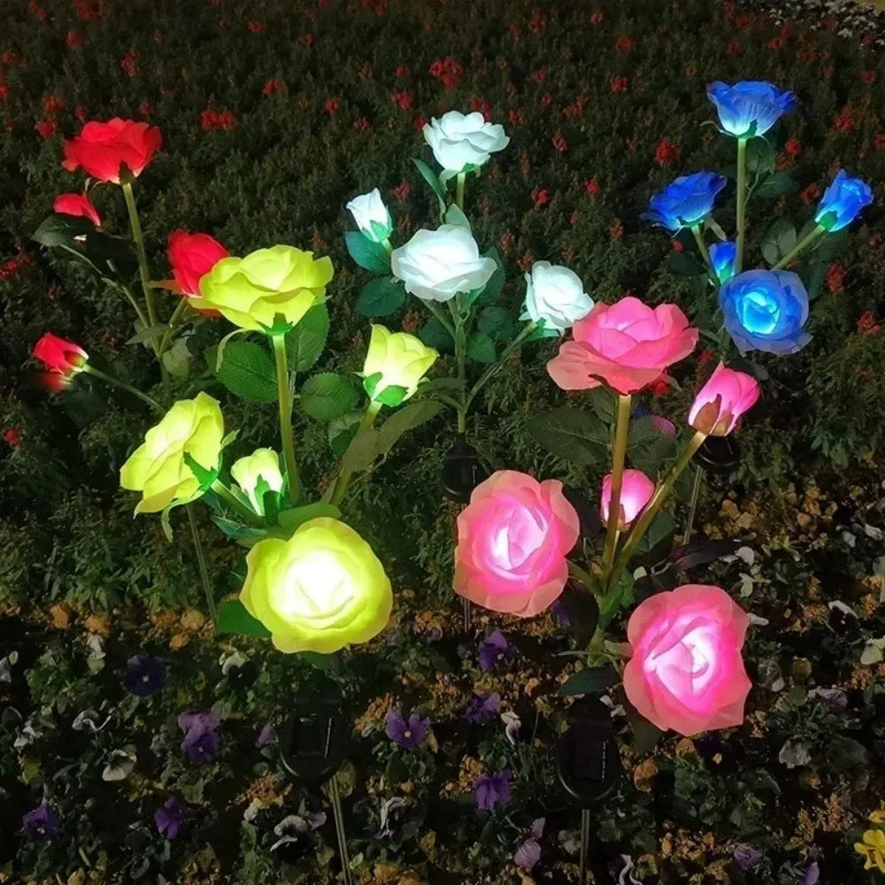 décoration extérieure solaire led rose moderne bouquet lumineux fête saint valentin festive