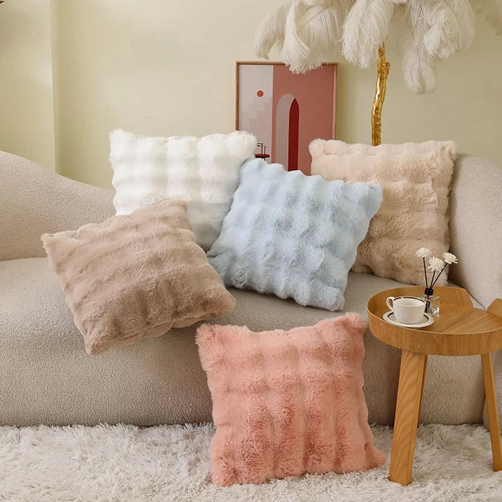 coussin carré moderne gris beige blanc rose pâle lavable 45x45cm bouclé