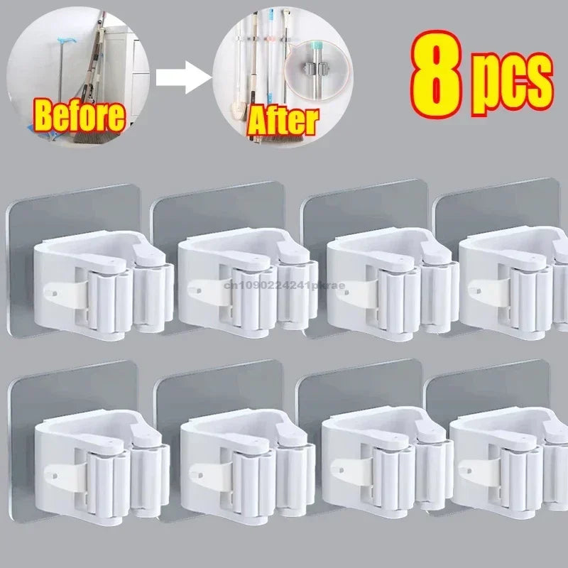 rangements adhésifs clips balai aspirateur moderne transparent blanc gris multifonctionnels