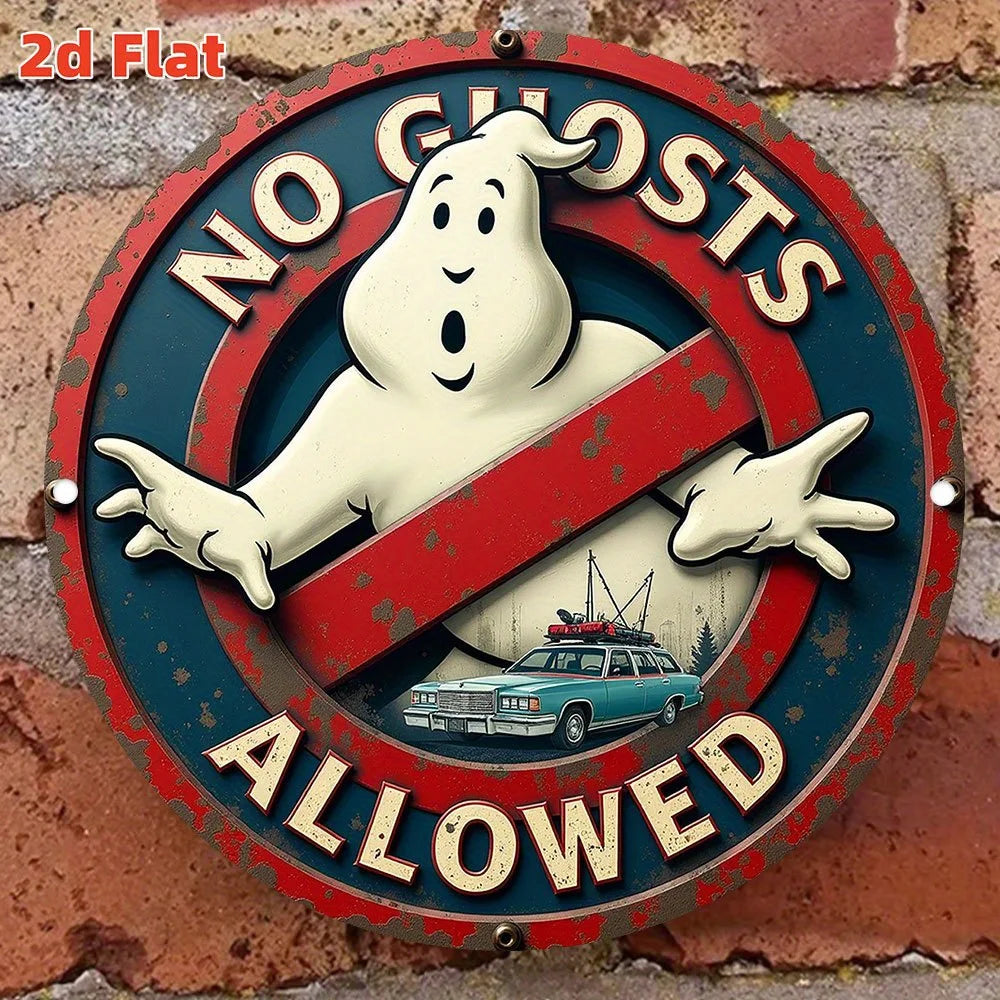 plaque décorative rétro ecto no ghosts allowed fantômes voiture rouge bleu blanc vintage 20cm