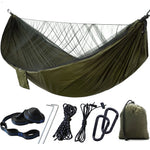 hamac deux personnes vert olive parachute léger filet antimosquitos carabines inox piquets aluminium sac
