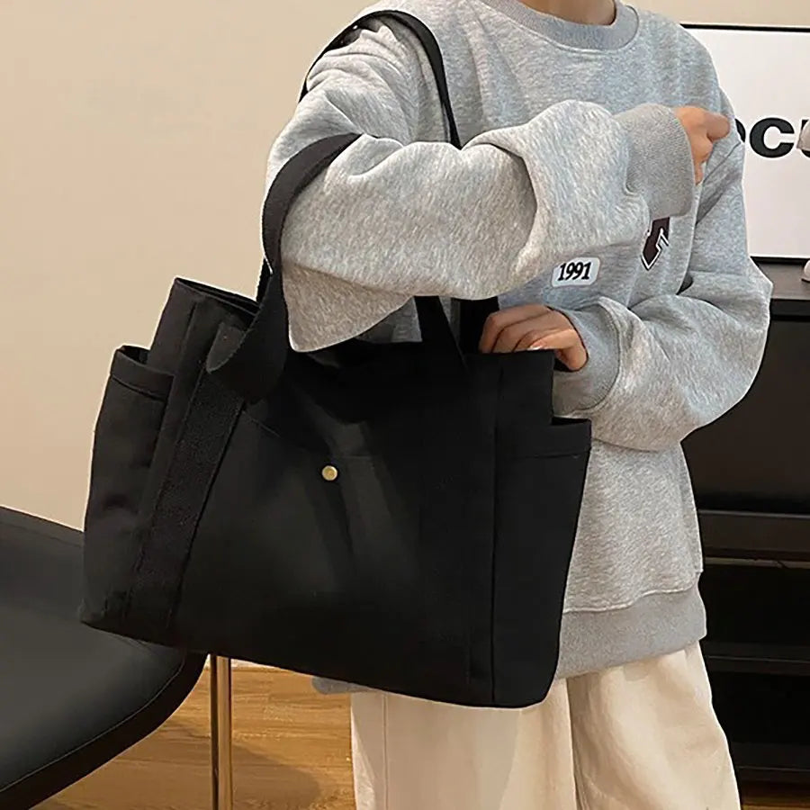sac main tote toile beige casual poche douce intérieur zippé fourre tout polyvalent déplacement