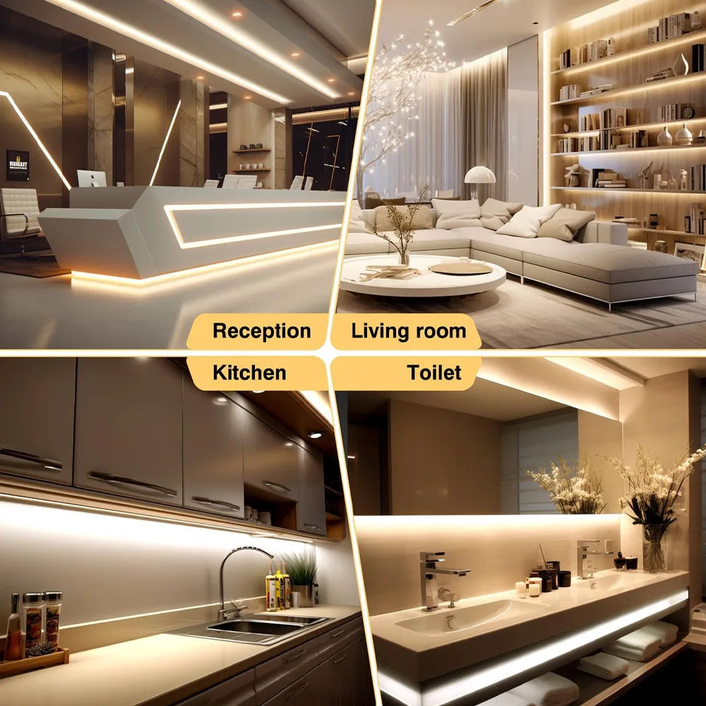 ruban led blanc lisse moderne adhésif contrôleur câbles 2700k 4000k 6500k 24v dimmable