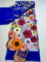 tissu brocart fleurs reliefs multicolore rose bleu vert jaune blanc biodegradable longueur 150cm echangable