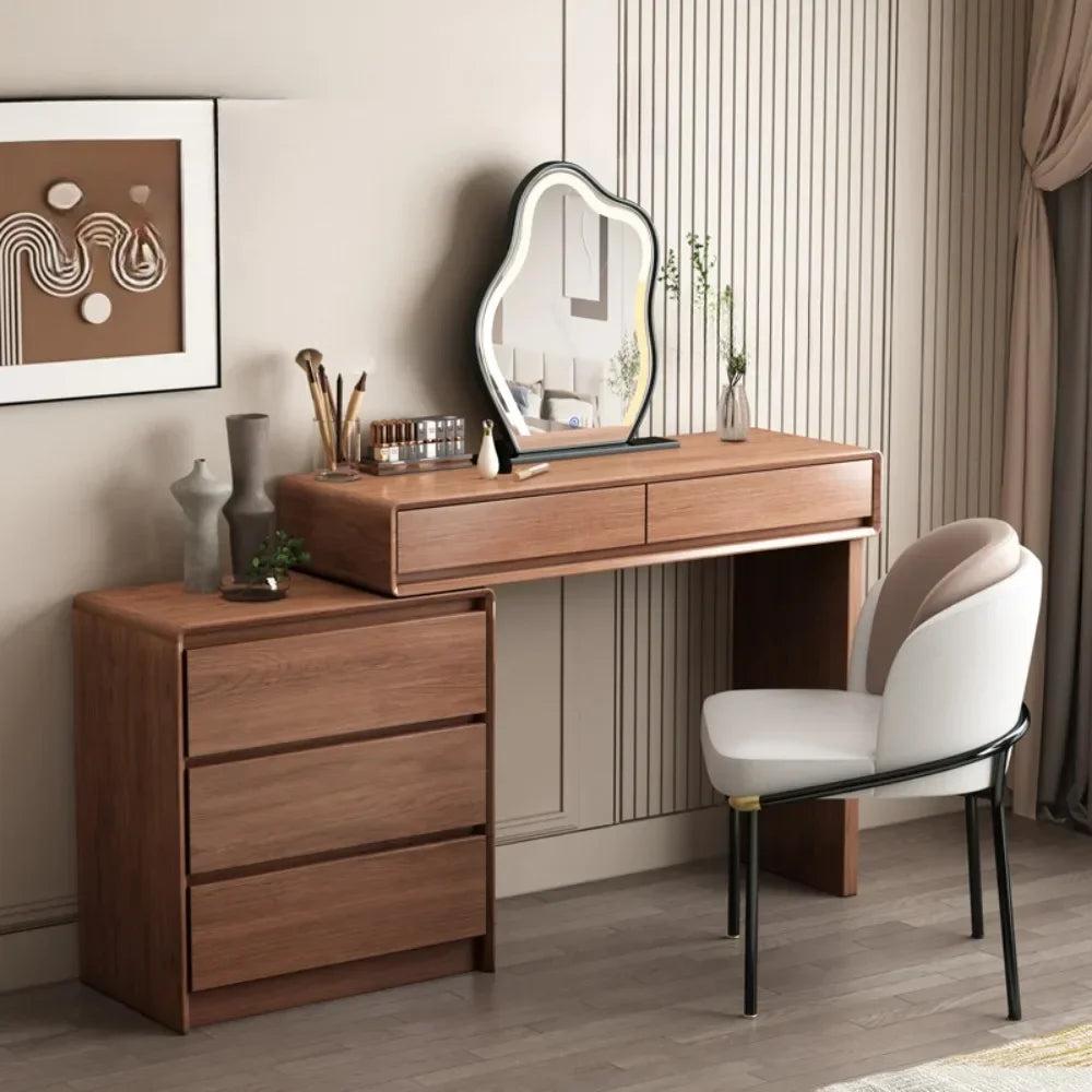 maquillage moderne tabouret plateau amovible tiroirs blanc bois naturel