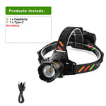 lampe frontale led rechargeable haute puissance 360 degres bandes lumineuses multifonction camouflage camping pêche
