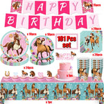 assiettes anniversaire chevaux filles fleurs nappe table enfant illustration mariage noël fêtes