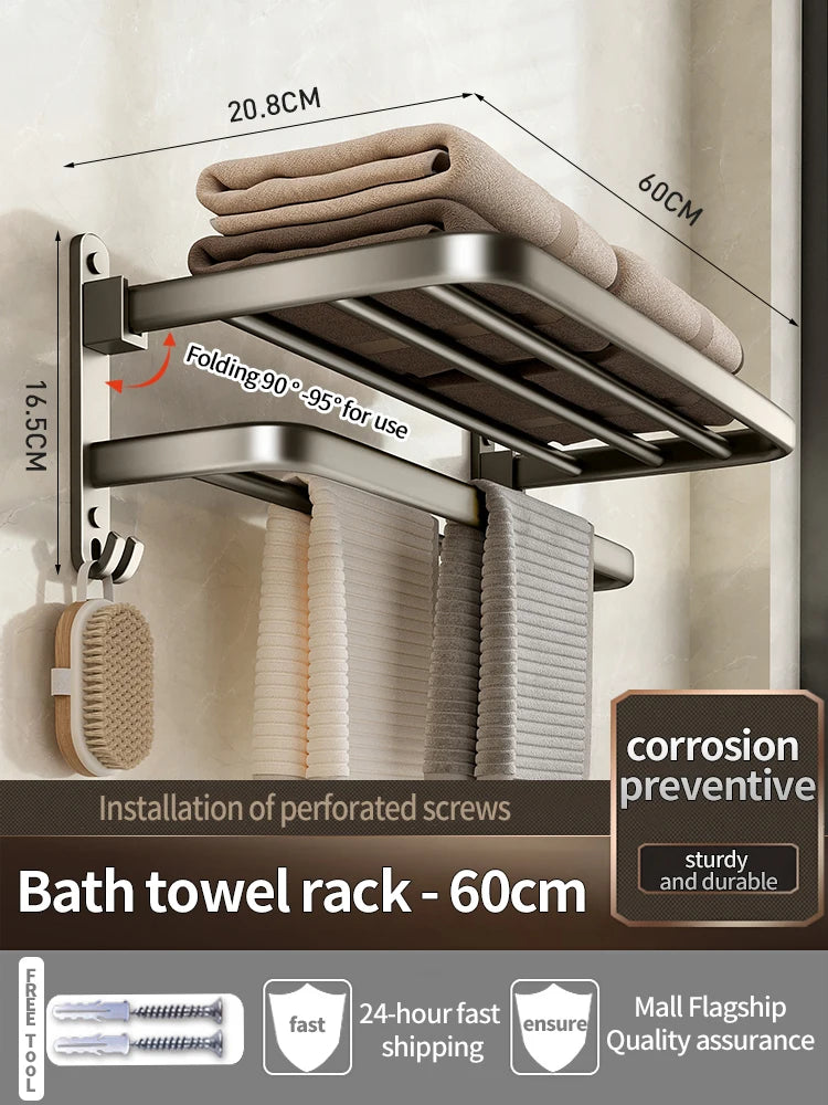 porte serviettes mural aluminium gris lisse moderne serviettes coton brosse dents fixations vis 21.5cm