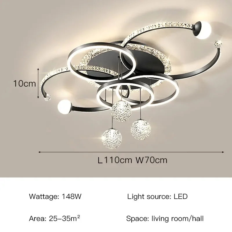 lampe suspendue moderne noire dorée blanche strass étoiles led chambre restaurant villa