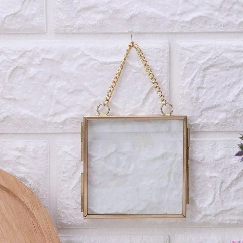 cadre photo or vintage verre transparent suspension industrielle 60x60mm 80x80mm