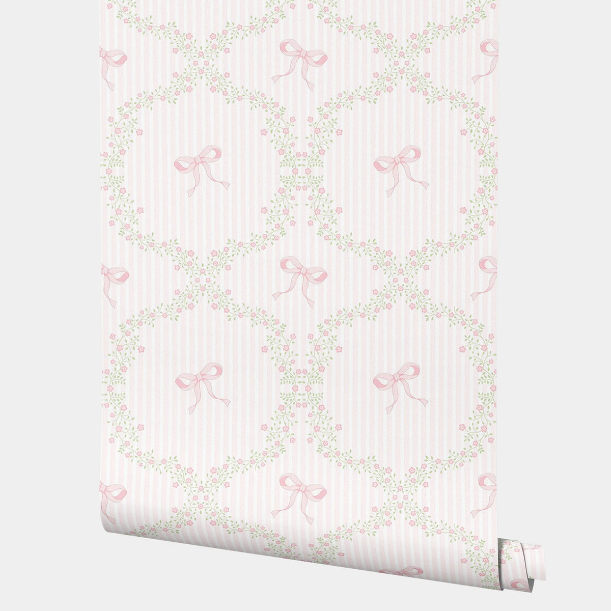 Papier peint autocollant fleuri rose guirlandes rubans chambre enfant classique romantique