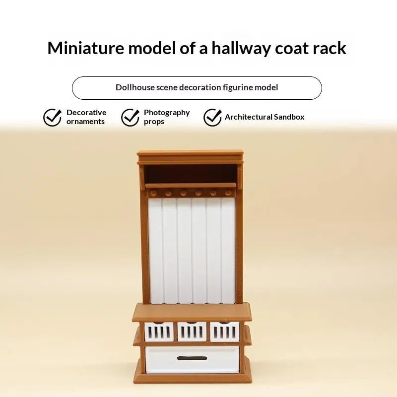 miniature rack manteaux texture bois classique marron clair blanc accessoire poupée chambre poupée décoration