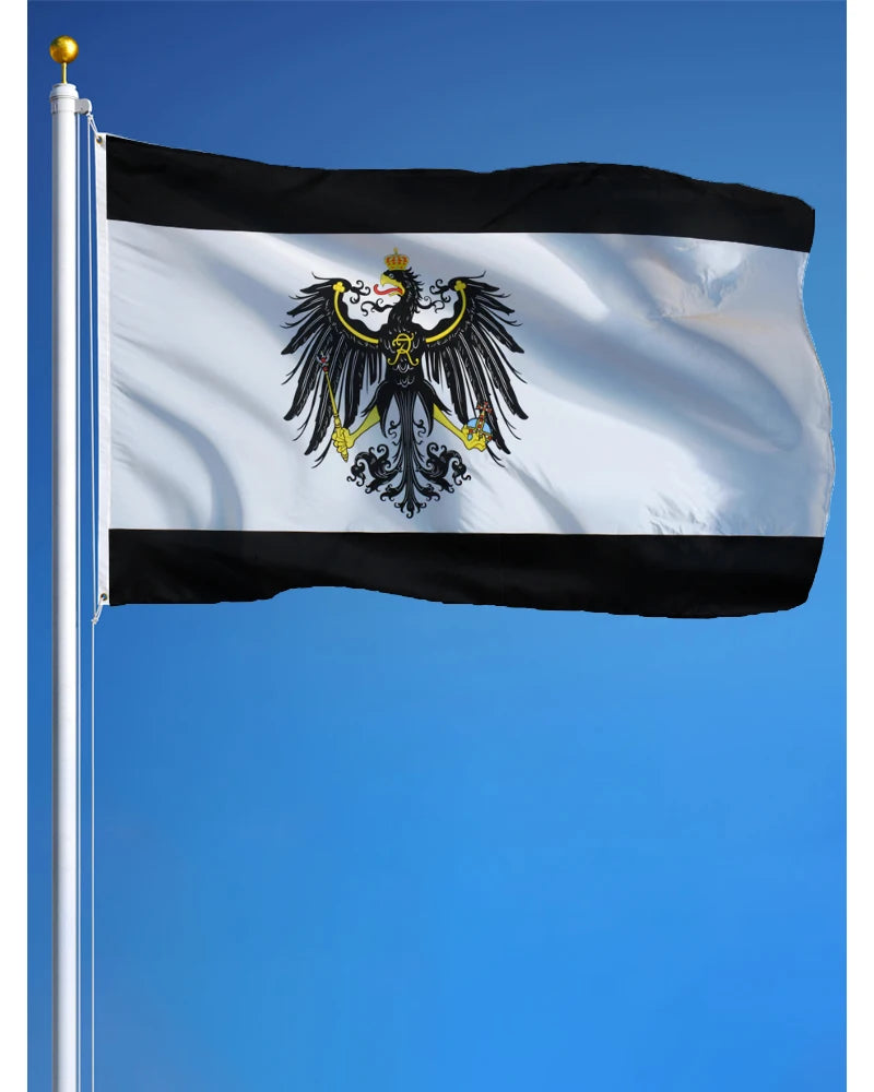 drapeau noir blanc aigle couronne motifs floraux classique heraldique décoration dorés polyester super tex