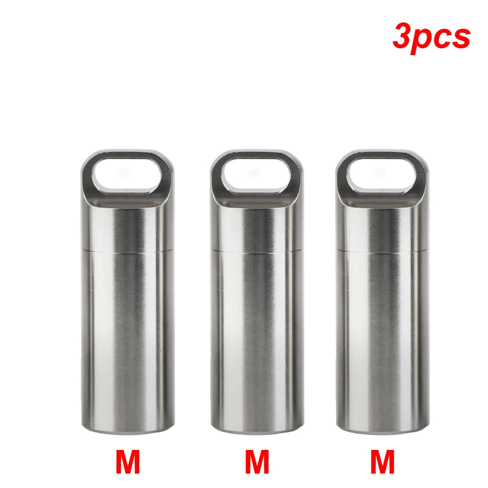 boîte rangement pilules acier inoxydable argenté moderne anneaux bouchons porte clés