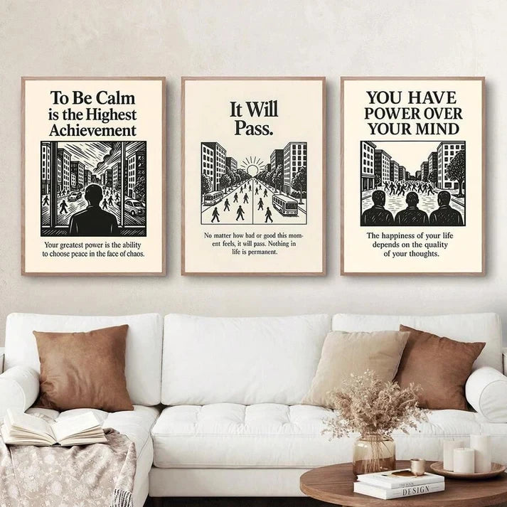 affiches murales minimaliste moderne textes imprimés illustrations cadre bois chambre salon deco