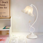 lampe table moderne verte abat jour fleur lys blanc translucide base solide câble floral