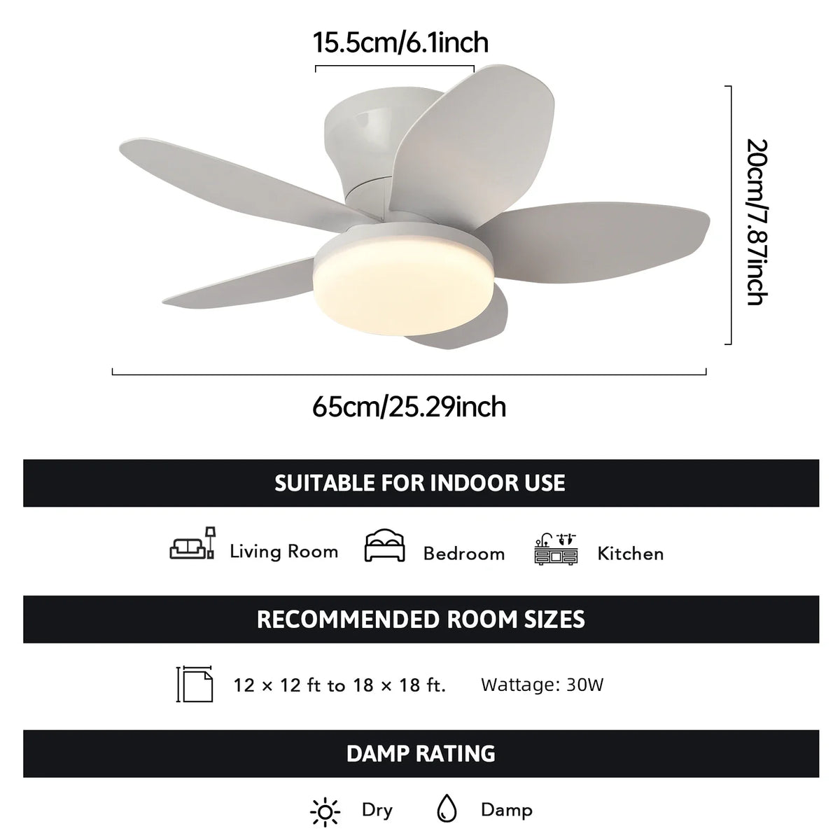 ventilateur led noir moderne télécommande certification rohs flux lumineux certifications ccc cem gs lvd