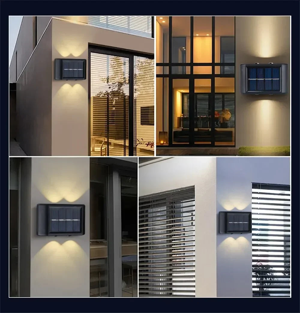 lampe murale solaire 10 LED noire panneaux solaires bleus moderne adhésifextérieur ip65 led abs
